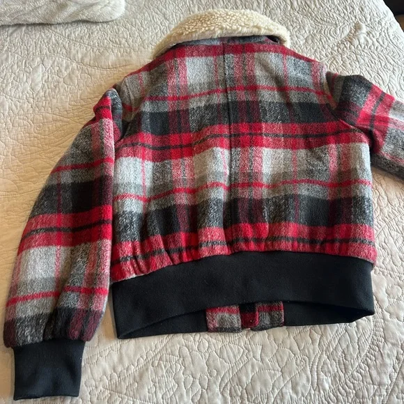 Wild Fable Red Plaid Bomber Jacket w/ Removable Fleece Collar - Picture 9 of 9